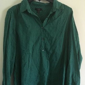 Green/Navy Plaid Half Button Down - J. Crew - Sz 8